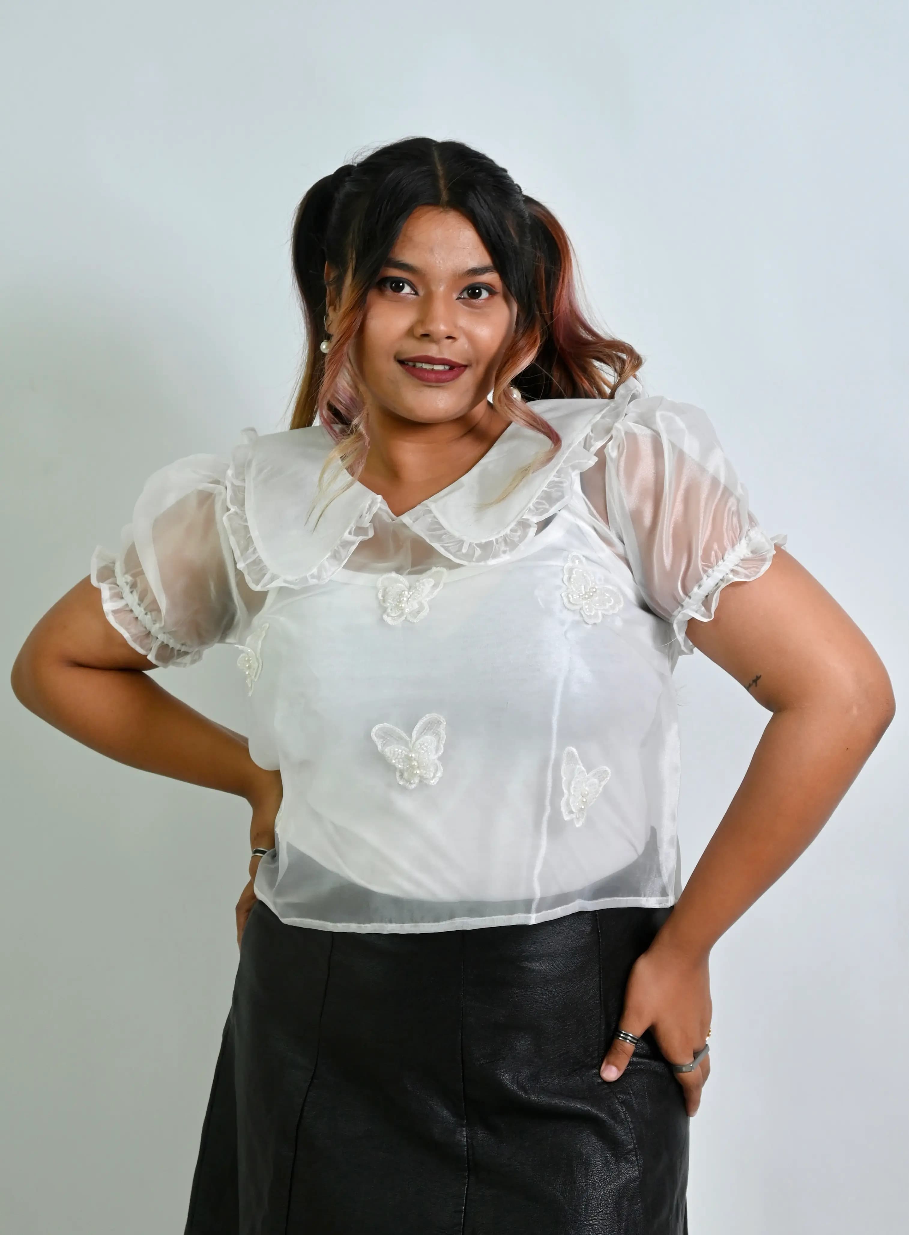 White Organza Peter Pan Collar Top