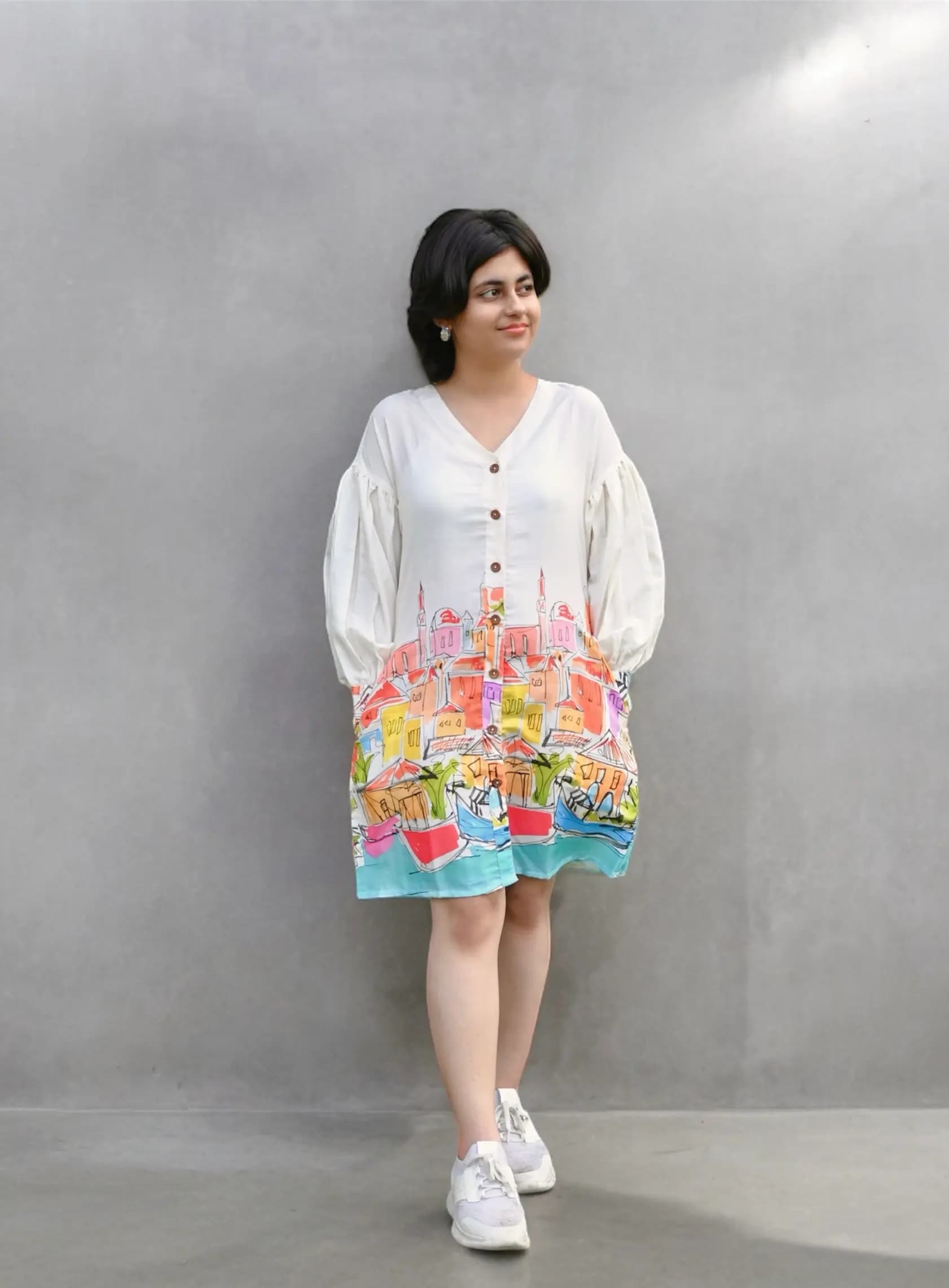 Printed Cotton balloon sleeve kurti