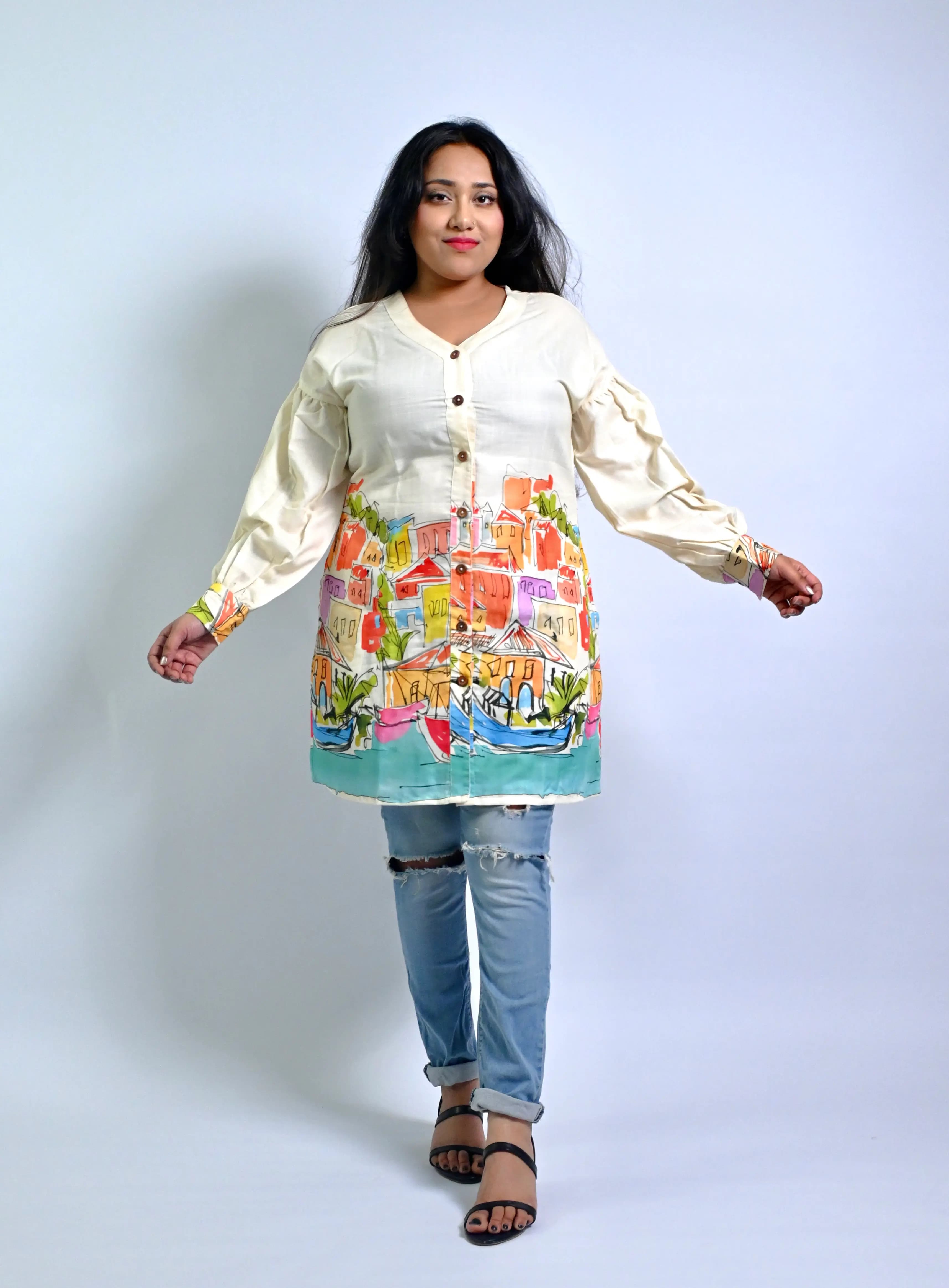 Printed Cotton balloon sleeve kurti