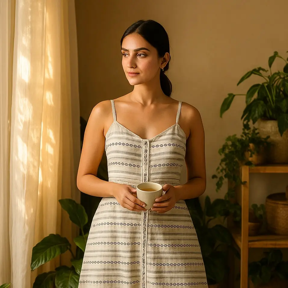 A Bloomazz customer at home, in golden-hour light