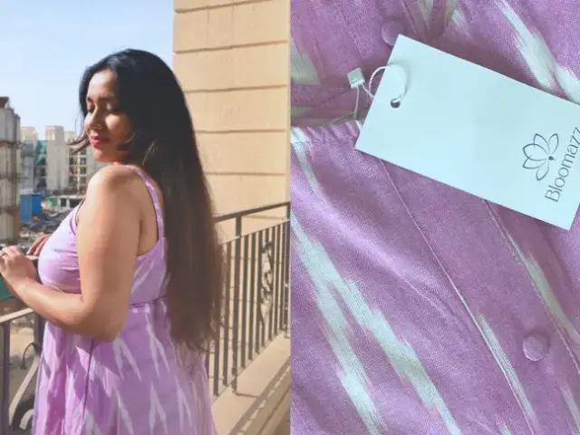 How to style an ikat dress - Lavender Ikat Dress by Bloomazz, styled on a balcony with fabric detail