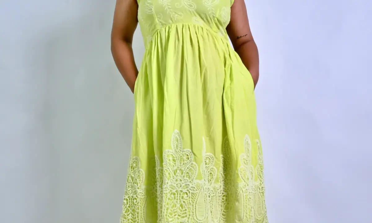 How to style a lime green dress - Lime Green Embroidered Empire Waist Dress by Bloomazz
