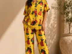 Yellow folk dancer print co-ord set , front view - Bloomazz